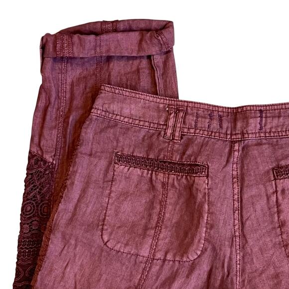 Anthropologie Hei Hei Women’s Sz 28 Embroidered Crochet Linen Pants Marlena - Picture 9 of 16